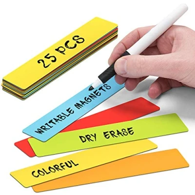 Abbildung von 2DOBOARD Magnetstreifen beschreibbar 15 cm x 2,5 Bunt 25 Stück Wochenplaner, Organizer Für Metallschränke, Kühlschränke, magnetische Oberflächen