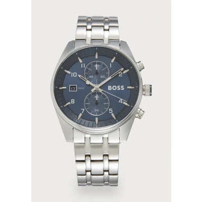 Abbildung von BOSS Chronographen Quarzuhr mit Kalender für Herren Kollektion SKYTRAVELLER LE Silbernes Edelstahlarmband 1514216
