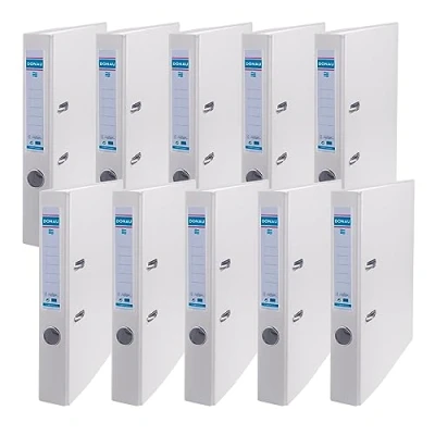 Abbildung von DONAU Master Ordner Schmal 10er Pack FSC/DIN A4 / 5 cm 10 Stück/Weiße/Kunststoffbezug PP/Carton Papier Schlitzordner Büroordner Aktenordner Ringordner/Grünen Punkt