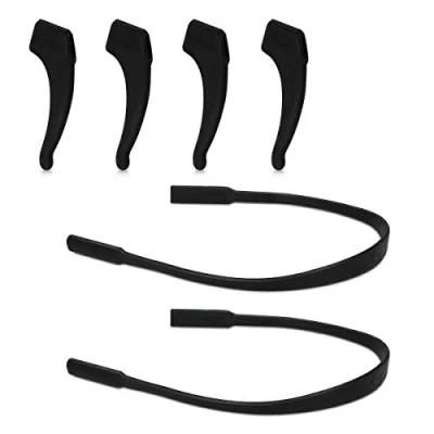 Abbildung von kwmobile Antirutsch Halterung und Brillenband für Brillenbügel Set 4x L Silikon Ohrbügel Haken 2x Band Brille Schwarz