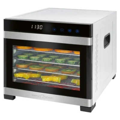 Abbildung von ProfiCook® Dörrautomat Edelstahl Temperaturregler von 3575 C BPA frei Timerfunktion 6 Etagen LED Display Touch Bedienung Obst, Fleisch, Früchte trockner 650 Watt PC DR 1218