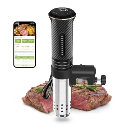 Abbildung von KitchenBoss Sous Vide Garer Stick WiFi：Sous Stab Wi Fi Präzisionskocher Immersion Tauchzikulator App Steuerung IPX7 Wasserdicht Ultra leise LED Touch Display 1100W 40℃ 90℃