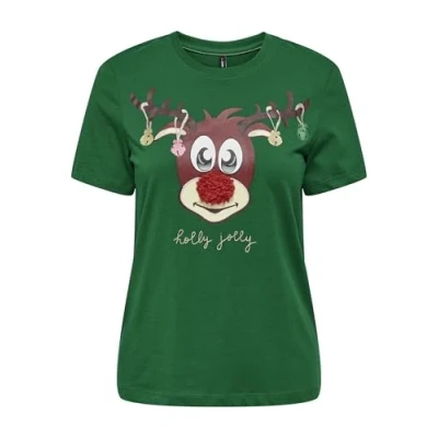 Abbildung von ONLY Damen Onlxmas Life Yrsa Christmas S/S Top JRS T Shirt, Night Sky/Print:Sleeping Candycane, Large