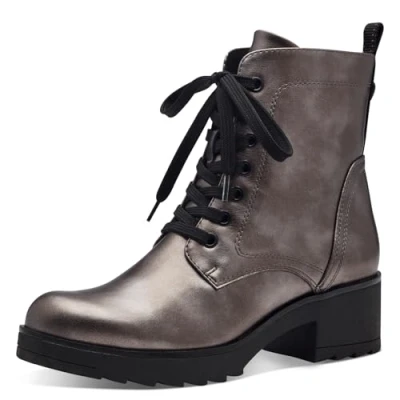 Abbildung von MARCO TOZZI Damen Stiefeletten zum Schnüren mit Blockabsatz Reißverschluss, Silber (Pewter), 38 EU