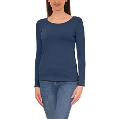 Abbildung von Alkato Damen Langarm Shirt mit O Ausschnitt, Farbe: Dunkelblau, Größe: L