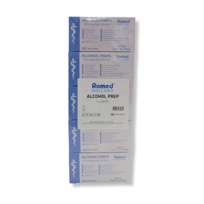 Abbildung von Romed Alkoholtupfer Alkoholpads, 65 x 30 mm 2 lagig, praktisches Set: 5 100 = 500 Stück