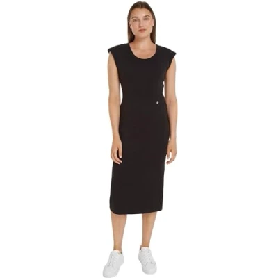 Abbildung von Tommy Hilfiger SLIM MIDI CAP Sleeve Jerseykleid, Damen, Größe: Small, Black