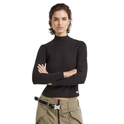 Abbildung von G STAR Asymmetric ZIP Cropped SLIM MOCK Langarmshirt, Damen, Größe: Small, Dk black