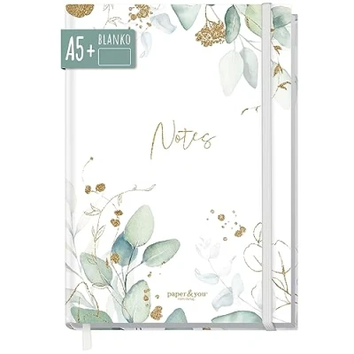 Abbildung von paper&amp;you® Notizbuch A5+ blanko mit Gummiband [Blattgold] 156 Seiten, 78 Blatt als Bullet Journal Skizzenheft Skizzenbuch Tagebuch Notizheft nachhaltig &amp; klimafreundlich