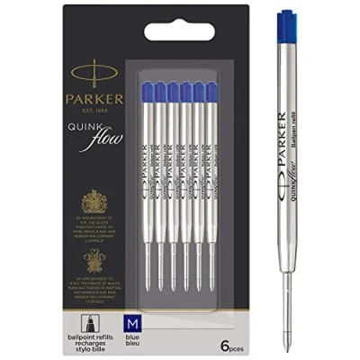 Abbildung von Parker Ballpoint Pen Refills Medium Point Blue QUINKflow Ink 6 Count Value Pack