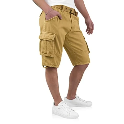 Abbildung von Indicode Kjeld Herren Cargoshorts mit 6 Taschen inkl. Stoffgürtel aus 100% Baumwolle Kurze Hose Bermuda Sommer Herrenshorts Short Men Pants Cargohose kurz Sommerhose für Männer (M, Amber)
