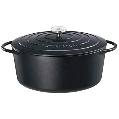 Abbildung von Küchenprofi Gusseisen Bräter mit Deckel, schwarz, 40cm, Schmortopf, Auflaufform, Dutch Oven, Brotbacktopf, emailliert, für alle Herdarten und Induktion geeignet, zum Schmoren, Backen Braten