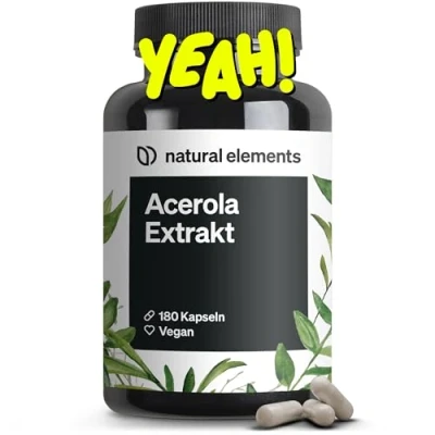 Abbildung von Acerola Extrakt mit Vitamin C hochdosiert, vegan 180 Kapseln für 6 Monate 660mg &amp; 165 mg pro Kapsel ohne unerwünschte Zusätze