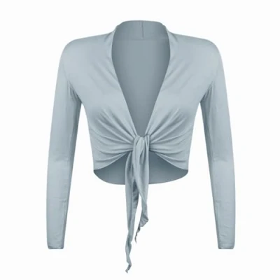 Abbildung von gloop Damen Schöne, Elegante Bolero Jäckchen Langarm zum Knoten, Hellgrau 14416, XL