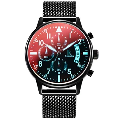 Abbildung von Alienwork Armbanduhr Herren Damen Schwarz Metall Mesh Armband Edelstahl Kalender Datum