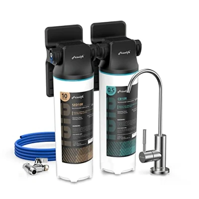 Abbildung von Frizzlife DW10F Untertisch Wasserfiltersystem mit gebürstetem Nickelhahn, NSF/ANSI 53&amp;42 zertifizierte Elemente, reduziert 99,99% Blei, Chlor, Fluorid, schlechten Geschmack &amp; Geruch, 0,5 Mikron