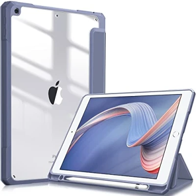 Abbildung von Fintie Hybrid Hülle für 10.2 Zoll iPad 9. Generation 2021/8. Gen 2020/7. 2019 mit Stifthalter Stoßfeste Schutzhülle transparenter Hartschale auf der Rückseite, Lavendelgrau