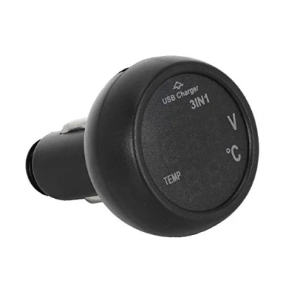 Abbildung von Tbest Auto Voltmeter, 3 in 1 Multifunktions 12V/24V Digital LED Voltmeter Termometer USB Ladegerät