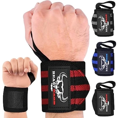 Abbildung von BEAST RAGE Handgelenk Bandagen (Gym Wrist Wraps) Kraftsport Handgelenkstütze Gelenkbandage Schlaufen Krafttraining Workouts Übungen (schwarz/rot)