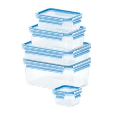 Abbildung von Emsa 512753 Clip &amp; Close Frischhaltedosen 5 teiliges Set 0,2 + 0,55 1,00 1,20 2,20 L 40 bis +100 Grad Kunststoff 100 % Dicht Besondere Frische Dichtung