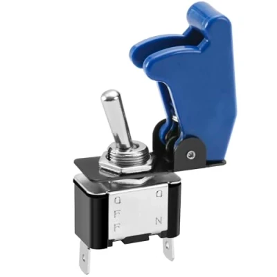 Abbildung von Heschen Metall Kippschalter Flick Flip, 12V 20A, SPST, EIN/AUS 2 Positionen, polig, mit wasserdichter Kappe (Blaue Kappe)
