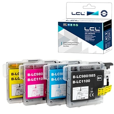 Abbildung von LCL Kompatibel Tintenpatrone LC980 LC1100 LC1100BK LC1100C LC1100M LC1100Y (1Schwarz 1Cyan 1Magenta 1Gelb) Ersatz für Brother DCP J140W 145C 165C 185C 195C 197 197C DCP373CW 365CN 375CW 385C 390CN