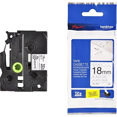 Abbildung von Brother Original P touch Sicherheits und Siegelband TZe SE4 18 mm, schwarz auf weiß (kompatibel u.a. mit 1830VP, D400/VP, D450, D600/VP, P700, 2430PC), 1724307