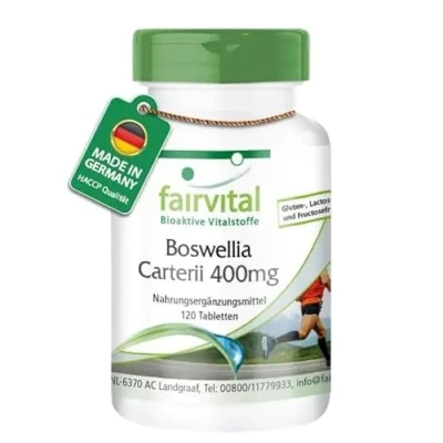 Abbildung von Fairvital Boswellia carterii 400 mg 120 vegane Tabletten Afrikanischer Weihrauch Extrakt 65% Boswelliasäuren Qualitätsgeprüft und hochdosiert Made in Germany