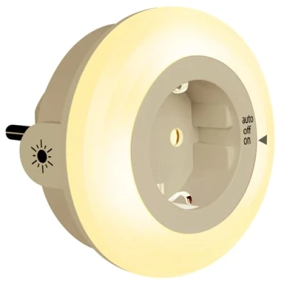 Abbildung von Emotionlite Nachtlicht Steckdose mit Dämmerungssensor, LED Nachtlampe Kinder Schutzsteckdose Helligkeitssensor, Auto/OFF/ON Lichtsensor 3 Helligkeit Einstellbar,warmweiß 2700K 1 Stück