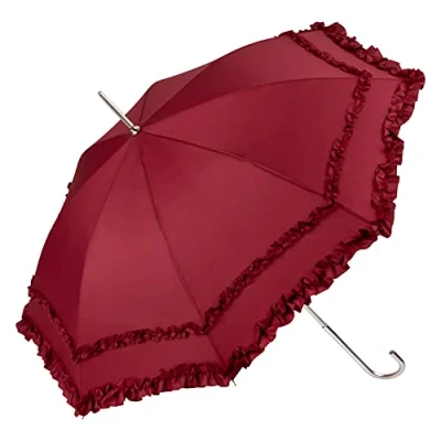 Abbildung von VON LILIENFELD Regenschirm Sonnenschirm Brautschirm Hochzeitsschirm Mary Poppins Schirm Auf Automatik mit Rüschen bordeaux