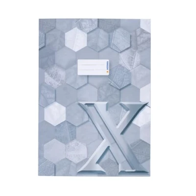 Abbildung von HERMA 20090 Heftumschlag A4 Karton Grau, 10 Stück, veredelte Hefthülle mit Beschriftungsfeld aus stabilem &amp; extra starkem Papier, Heftschoner Hexagon Muster Motiv für Schulhefte, farbig
