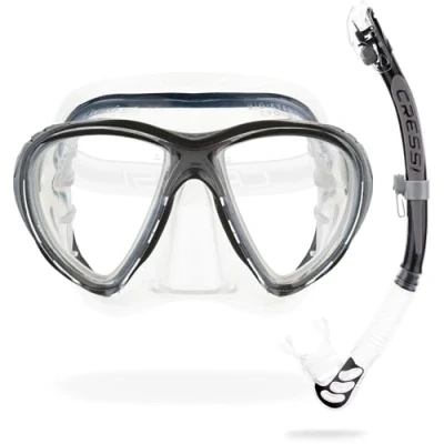 Abbildung von Cressi Big Eyes Evo Alpha Ultra Dry Schnorchelset Schnorcheln Set mit Schnorchel und Taucherbrille wasserdichte Tauchmaske Anti Fog Leck aus Gehärtetem Glas Premium für Erwachsene