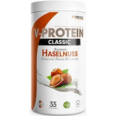 Abbildung von Vegan Protein Pulver HASELNUSS 1kg V Pflanzliches Eiweißpulver auf Erbsenprotein Basis mit 76% Eiweiß Gehalt optimale Wertigkeit veganer Shake ohne Soja &amp; Weizen