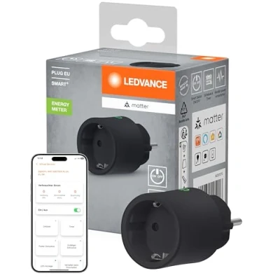Abbildung von LEDVANCE SMART+ Indoor Plug, Smarte Steckdose mit Matter over WiFi,zur Einbindung konventioneller Geräte ins Smart Home, kompatibel Alexa, Google &amp; Apple, misst&amp;spart Stromverbrauch,schwarz,1 Pack
