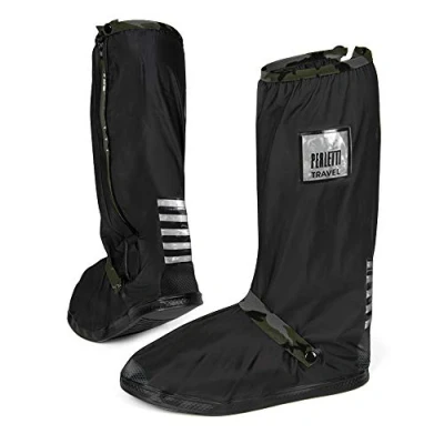 Abbildung von PERLETTI Überschuhe Schwarz Wasserdicht Beständig Rutschfest Schuhüberzieher Wiederverwendbar Verstärkt mit Reflektorstreifen Hohe Regenschutz Galoschen für Regen Schnee (S (36/39 EU), Tarnfarbe)