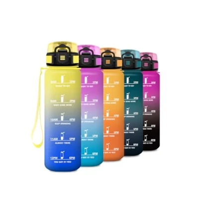 Abbildung von Trinkflasche 500ml, mit Filte, Kohlensäure Geeignet, Auslaufsicher, Motivierende Wasserflasche Zeitmarkierung, Sportflasche für Fitness, Camping, Kinder, Fahhrad, Wandern, Yoga