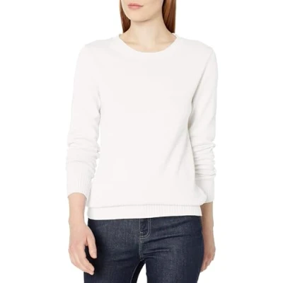Abbildung von Amazon Essentials Damen Pullover Mit Rundhalsausschnitt Aus 100 % Baumwolle (Erhältlich In Übergröße), Weiß, L