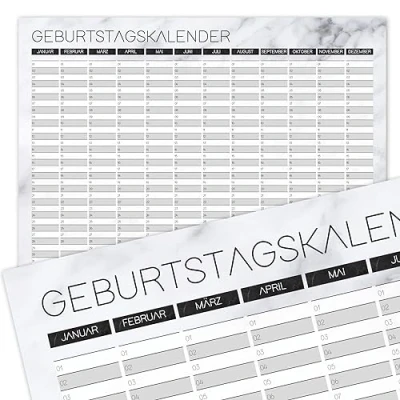 Abbildung von Geburtstagskalender mit Marmor Optik I DIN A3 jahresunabhängig Dauerkalender neutral, modern, elegant weiß grau schwarz dv_492