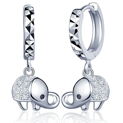 Abbildung von Yumilok Damen Ohrringe Ohrhänger Creolen mit Elefanten 925 Sterling Silber Zirkonia Hypoallergen Ohrschmuck Earrings für Frauen Mädchen