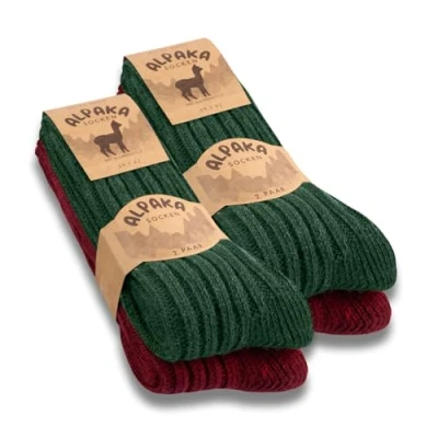 Abbildung von 4 Paar Alpaka Socken Herren Damen Wollsocken warme Wintersocken 20900 (Rot Grün 35 38)