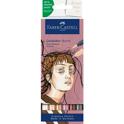 Abbildung von Faber Castell 164812 Goldfaber Sketch Marker Portrait, 6er Etui Alkohol mit Brush Spitze und Fineliner