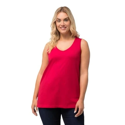 Abbildung von Ulla Popken Damen Feminines Top mit V neck T Shirt, rot, 58 60