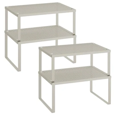 Abbildung von SONGMICS Gewürzregal, 2er Set, Küchenregal, Küchen Organizer, Küche, Gewürzhalter, erweiterbar, stapelbar, kleines Regal, Metall, haferflockenbeige KCS001K01