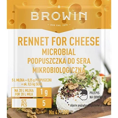 Abbildung von Browin 411200 Pulverisiertes Lab, mikrobiologisch, für Käse 5 x 1 Kuh, Ziegen und Sojamilch (1 g auf 20 L), vegetarisches Produkt, Aktivität 2 250 IMCU/ml, Pulver