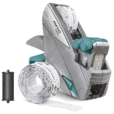 Abbildung von Meto Classic M Preisauszeichner Set Preis, Grundpreis (Red Dot Design Winner 2021, 2 zeilig, 16 stellig, 26 x mm Etiketten, sofort einsatzbereit), silber teal