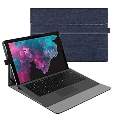 Abbildung von Fintie Hülle für Microsoft Surface Pro 7+/ 7/ 6/ 5/ 4/ 3 12,3 Zoll Tablet Multi Sichtwinkel Hochwertige Tasche Schutzhülle aus Kunstleder, Type Cover kompatibel, Marineblau Stoff