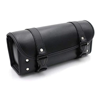 Abbildung von Motorrad Taschen, Motorräder PU Leder Werkzeugtasche Satteltasche für Sportster Softail Dyna Gabel Tasche Sissy Bar Lenkertasche Schwarz