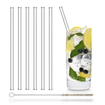 Abbildung von HALM Glas Strohhalme Wiederverwendbar Trinkhalm 6 Stück gerade 20 cm + plastikfreie Reinigungsbürste Spülmaschinenfest Nachhaltig Glastrinkhalme Glasstrohalme für Long Drinks, Smoothies, Saft