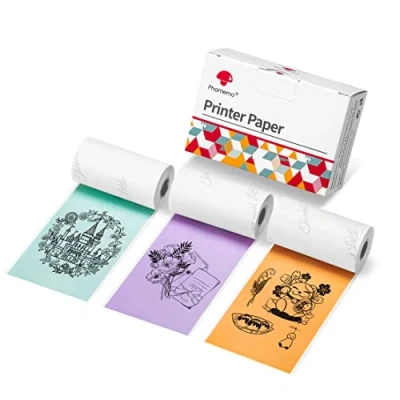 Abbildung von Phomemo 53mm Thermopapier Farbe für T02/M02/M02S/M02Pro/M02X/M02L/M03/M03AS/M04S/M04AS/M832/M833/M834 Mini Taschendrucker, 3 Rollen selbstklebendes Farbaufkleberpapier, 53 mm x 3,5 m, Lila/Grün/Orange