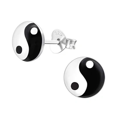 Abbildung von Laimons Damen Ohrstecker Yin Yang Platte Scheibe 8mm weiß schwarz Sterling Silber 925